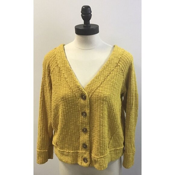 Two By Vince Camuto Cardigan Button Front Chunky Knit Yellow MD - Picture 1 of 2